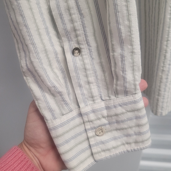 Faconnable Jeans Long Sleeve Button Up Shirt, Size Large, White with Stripes - Picture 3 of 10